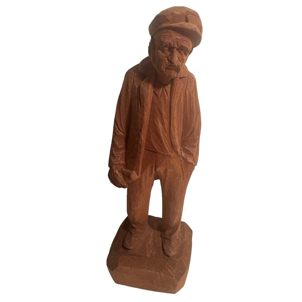 Vintage Wood Carving Old Man Quebec Folk Art Signed Clóutier Bedin 10” Stamped